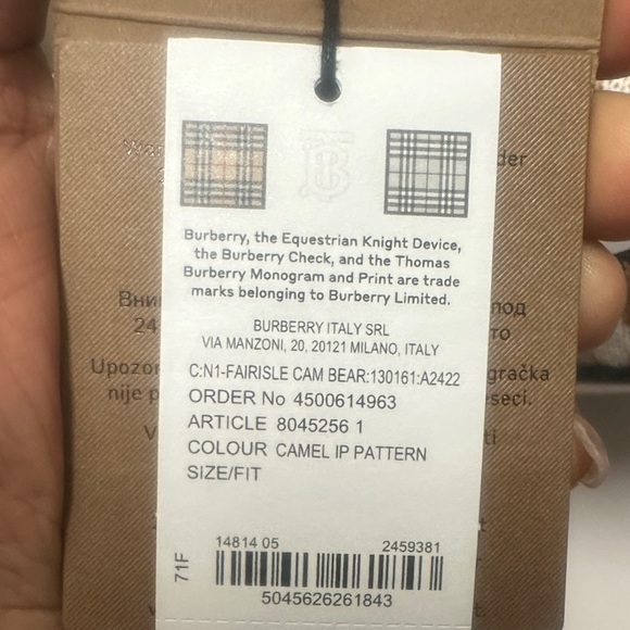 BURBERRY BABY BEIGE FAIR ISLE WOOL THOMAS TEDDY BEAR TAN AND BROWN PATTERNED NWT - Picture 14 of 17